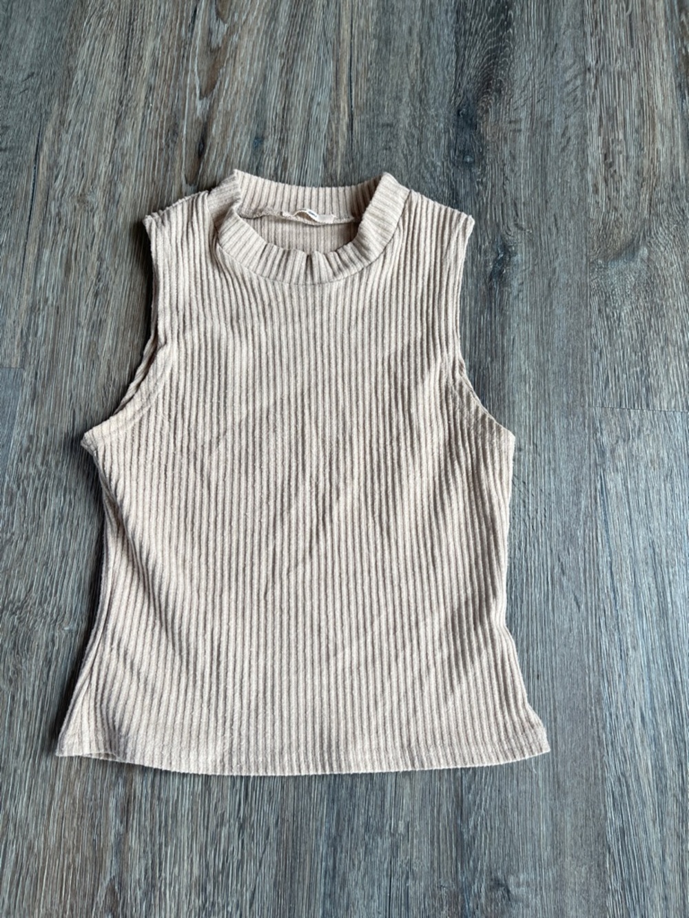 miami Ribbed Mock Neck Tank Top in Light Beige